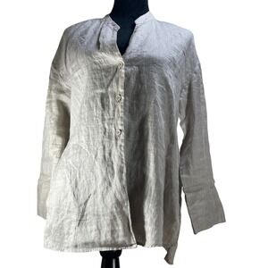 Zara Beige Linen Blend Button Down Oversized Tunic Top coastal granola girl